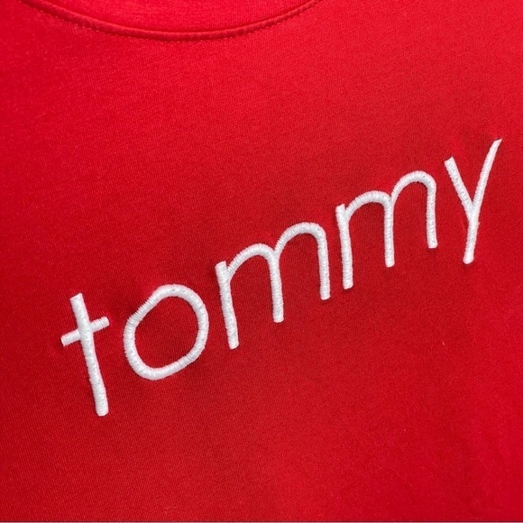 TOMMY HILFIGER LOGO SIDE STRIPE RED COTTON BLEND SHORT SLEEVE TEE SHEATH DRESS - Picture 9 of 15